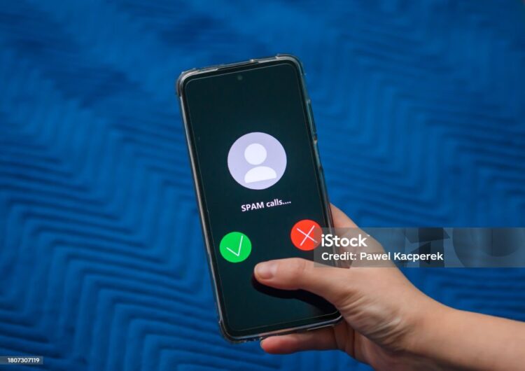 Close-up of a cell phone, an unknown number is calling closeup isolated